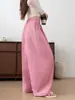 Calças largas estilo workwear rosa para mulheres, nova coleção de outono, cintura alta, soltas, modeladoras, casuais, retrô, high street, calças de perna curva