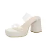 3677-5 Sandalias de Plataforma Transparentes de Una Sola Tira con Tacón Ultra Alto Impermeables Estilo Sexy de Verano para Mujer Sandalias de Suela Gruesa para Mujer
