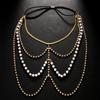 Explosiones de Amazon sexy cadena de pierna de perla cuerda elástica multicapa playa rhinestone cadena corporal accesorios cadena corporal