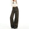 Jeans Anchos de Dos Piezas Falsos Empalmados para Mujer, Nuevo Estilo Primavera y Otoño, Pantalones Casuales Rectos de Cintura Alta Perezosos y Relajados
