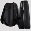 Conjunto de Moletom Americano Moderno com Tachas para Homens Primavera Outono Casual Solto Tamanho Plus Costura Contrastante Blusa Calça Conjunto de Duas Peças