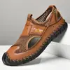Sandálias fechadas masculinas comércio exterior tamanho grande sandálias respiráveis mocassins retro costurados à mão sapatos casuais de moda feitos à mão