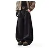Jeans retro americanos negros de silueta curva para hombre, pantalones casuales de moda, holgados, baggy, pierna ancha, rectos, estilo guadaña