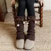 Polainas de lã tricotada brancas para crianças no outono e inverno para meninas, comprimento até a panturrilha, quentes, estilo japonês, versáteis, aquecedores de pé para bebês