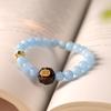 Pulsera de Cuentas Pequeña Fresca de Aguamarina Diseño de Estilo Nacional Pulsera Versátil Patrón de Martillo de Caqui Negro Pulsera de Cuentas de Cinco Piezas