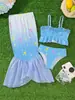 Traje de baño de sirena con abertura para niñas, vestido de princesa para la playa, traje de baño de cola de pez, conjunto de tres piezas para resort costero y aguas termales