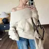 Suéter casual de cuello alto de un solo hombro estilo coreano para mujer, top de punto suave relajado sin hombros, top chic de Dongdaemun