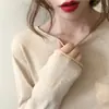 Camisa Básica de Gola Redonda para Mulheres no Outono e Inverno Suéter Elegante de Gola Baixa com Camiseta de Manga Longa Suéter de Tricô Top