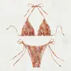 2026 Nuevo Modelo Aliexpress Bikini de Playa de Tres Piezas Amazon Fruncido Halter con Lazo Dividido Traje de Baño Venta al por Mayor