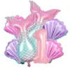 Decoración de Cumpleaños de Sirena Globos Metálicos de Sirena Globos de Cola de Sirena Adecuado para Fiesta de Cumpleaños de 1 a 9 Años