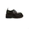 Mocassins Retrô Lavados de Couro Genuíno Cavalo Salto Grosso Feminino Fivela de Couro Solado Grosso Aumentador de Altura Sapatos Únicos Academia Britânica Sapatos Pequenos de Couro