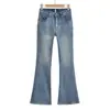 Novas Calças Jeans Flare Vintage para Mulheres na Cor Cinza e Azul, Tecido Jeans da Marca, Coleção Primavera 2026