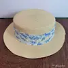 Sombrero de Sol de Paja con Cinta Floral para Mujer, Copa Plana, Ala Ancha, Adelgazante de Rostro, Estilo Dulce y Natural, Protección Solar, Estilo de Vacaciones en la Playa