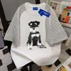 Design Americano Cão Fofo Listrado Manga Curta Camiseta Feminina Verão Raglan Estilo College ins Marca Tendência Top 100% Algodão