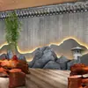 Novo papel de parede estilo chinês parede de fundo de pátio externo escritório da empresa restaurante de hot pot sala de chá jardim rochas bambu papel de parede