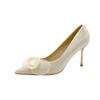 Saltos Finos de Estilo Francês para Mulheres, Saltos Finos, Novos Sapatos de Noiva Primavera 2026, Sapatos de Casamento Florais, Scarpins Rasos da Moda com Bico Fino