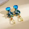 Brincos de Vidro em Forma de Gota de Água com Flores Bordadas em Diamante, Estilo Europeu e Americano de Luxo Leve, Brincos de Nicho Personalizados Exquisitos para Venda Transfronteiriça