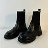 Botas ajustadas de suela gruesa con estampado de camelia, diseño de punto de punta redonda, nuevo estilo 2026, botas calcetín elásticas, estilo británico, efecto adelgazante, botines Chelsea