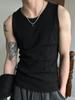 Camiseta sin mangas de verano simple para hombre, elástica, ajuste ceñido, con rayas verticales acanaladas
