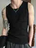 Camiseta sin mangas ajustada de alta calidad estilo americano, cintura estrecha, costuras, hilo elástico, diseño de peso pesado, chaleco holgado para hombre