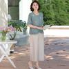 Traje de Verano para Mamá Estilo Chino Nuevo Camisa de Estilo Nacional a la Moda Camisa de Verano de Manga Corta para Mujeres de Mediana Edad y Mayores Conjunto de Dos Piezas