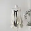 Nuevo vestido corto de tirantes de estilo coreano dulce de princesa juvenil con lazo y lunares para mujer, vestido de malla de estilo delicado