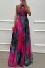 Sitio Independiente Amazon Ropa Europea y Americana para Mujer Vestido de Tirantes Estampado sin Mangas Moda Dobladillo Amplio Cuello Halter Cuello Redondo Vestido para Mujer 8081