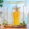 Amazon Taza de cristal Mason de 24 oz con asa de bambú, tapa y popote brillante para bebidas frías, té de leche, vaso para jugo