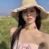 [Chá de Pêssego] Jardim de Monet Cor Dopamina Flor Choker Alça de Pescoço Gola de Pescoço Acessórios Verão Feminino