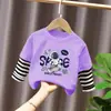 Camiseta base para niño 2026 nuevo modelo camiseta de manga larga a rayas patchwork para niños top de algodón puro otoño para niños mayores