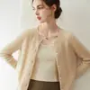 Nuevos tops de punto para mujer de otoño e invierno, cárdigan abotonado, cuello redondo, suéter de punto de cachemira pura, abrigo holgado y cálido, cachemira de cabra