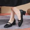 Sapatilhas de Salto Grosso de Couro Macio para Mulheres 2025 Novo Estilo Raso Laço Mary Jane Sapatos Femininos Sapatos de Trabalho Profissional para Mulheres