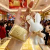 Colgante para Teléfono Bolsa Dorada, Oro Puro 999, Llavero Creativo con Colgante de Conejo y Diseño de Sapo Dorado