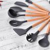 Nuevos fabricantes en stock Amazon gris oscuro mango de madera utensilios de cocina de silicona herramientas de cocina antiadherentes europeas transfronterizo