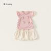 Ropa Infantil Youbao Conjunto de Falda Floral para Niñas 2026 Nuevo Estilo de Verano Conjunto de Dos Piezas Camiseta Elegante con Mangas Volantes para Bebé Niña