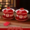 Tazas de Té para Brindis de Boda, Tazas y Cuencos de Pareja Dragón y Fénix, Juego de Cuenco y Palillos de Boda, Juego de Té Rojo para Novios