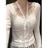 Liquidación Otoño/Invierno Encaje Cepillado Cuello Halter Camiseta Base de Manga Larga Top Cálido con Almohadillas para Sujetador Integradas