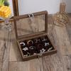 Caja de almacenamiento para anillos, pendientes, collares y aretes con vetas de madera de nogal negro, caja de joyería con tapa de vidrio para exhibir cadenas de clavícula y collares.