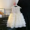 Vestido de Princesa para Niña Verano Nuevo Versión Coreana Vestido con Lentejuelas en la Espalda Mariposa Vestido de Pastel con Volantes