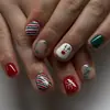 Coleção de nail art de Natal transfronteiriça: Pontas de unha pré-desenhadas, prontas para usar e adesivos para unhas postiças, 24 peças, designs de nail art de Natal removíveis