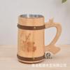 Caneca de cerveja de pinho alça madeira copo d'água loja de churrasco copo de cerveja de madeira copo interno de aço inoxidável