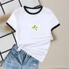 Transfronterizo 2025 Europeo y Americano Nuevo Verano Cuello Redondo Estampado Combinación de Colores Manga Corta Casual Ajustada Camiseta de Mujer Top Versátil