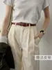 Pantalones Casuales de Estilo Sencillo para Viajar de Pierna Recta de Cintura Alta Adelgazantes con Cinturón Verano Nuevo Modelo Pantalones 90312