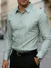 Camisa Social Masculina de Manga Longa Casual Listrada Nova Camisa com Elasticidade em Quatro Direções