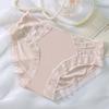 Ropa interior de encaje sexy de verano delgada para mujer, bóxer de seda helada con sensación fresca sin costuras de cintura media transpirable para niña