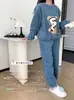 Pijama de Fleece Coral para Mulheres, Espessado Outono/Inverno Fofo Flanela Roupa de Casa, Pode Ser Usado Fora, Conjunto de Robe Cardigan de Manga Longa
