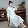 Verano 2024 Nueva ropa para mujer de talla grande chica rellenita algodón y lino estilo étnico bordado vestido de longitud media ropa de té mejorada