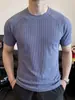 Camiseta Masculina de Verão Branca Estilo Americano com Bordado Padrão Waffle, Manga Curta, Fresca, Proteção Solar, Secagem Rápida para Esportes ao Ar Livre