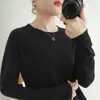 Suéter de punto 100% algodón para mujer, para primavera y otoño, transfronterizo, cuello redondo, color liso, manga larga, fino, suéter de punto holgado para usar en capas