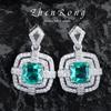 Design de Fundo Resistente Quadrado Pingente Papalacha Colar Anel com Diamante Azul Brincos Cor de Esmeralda Conjunto para Mulheres
